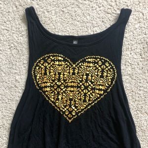 Black tank top with Gold heart